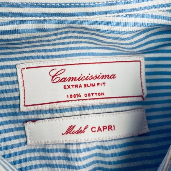 Camicissima Blue &amp; White Stripe Slim Shirt 15.5