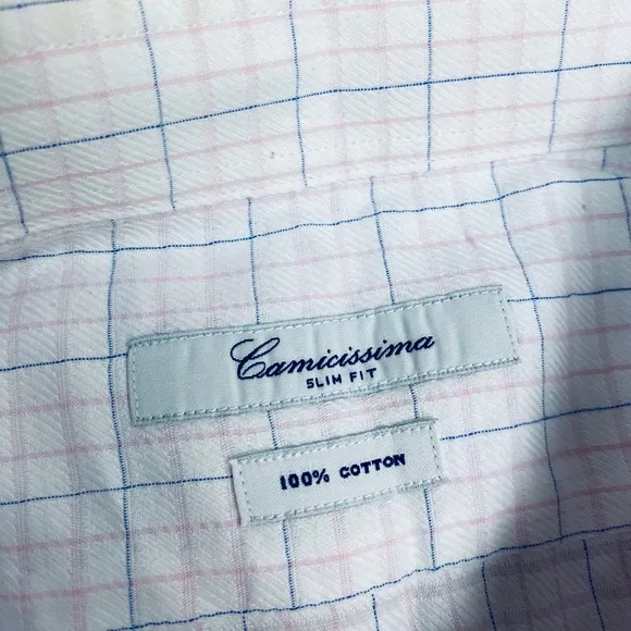 Camicissima White &amp; Pink Plaid Shirt 17.5 34/35