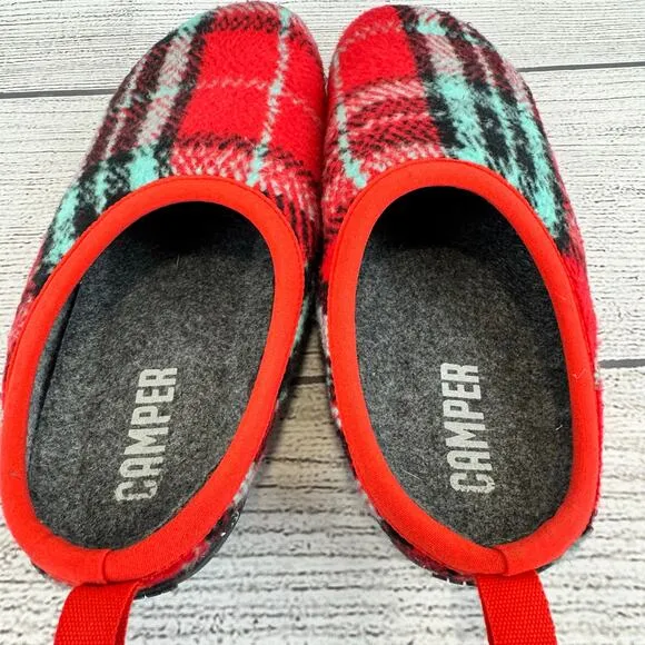 Camper Men's Wabi Red Plaid Wool Outdoor Slippers Size 41/8