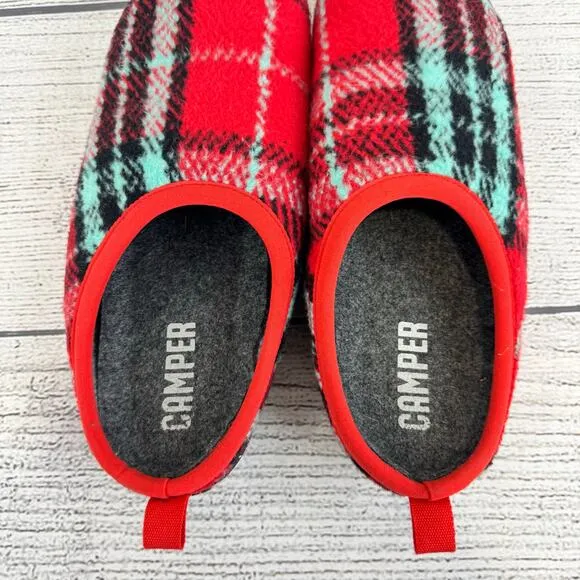Camper Men's Wabi Red Plaid Wool Outdoor Slippers Size 41/8