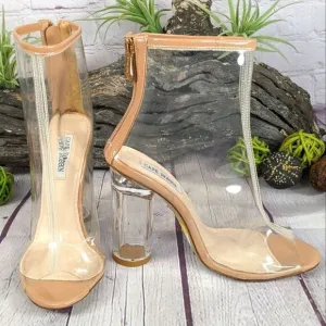 Cape Robbin Benny-1 Open Toe Block Chunky Clear Perspex Heel Ankle Boot Booties