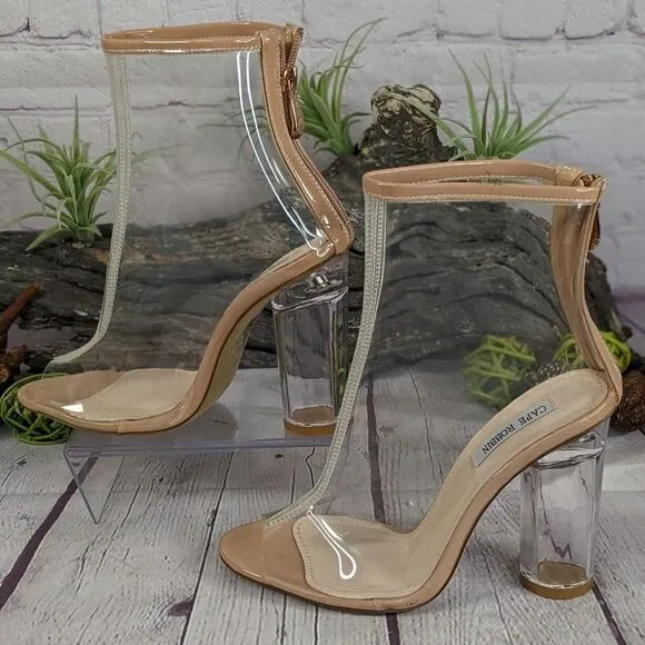 Cape Robbin Benny-1 Open Toe Block Chunky Clear Perspex Heel Ankle Boot Booties