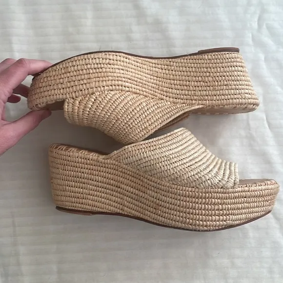 Carrie Forbes Karim Woven Raffia Wedge Slide Sandal Shoes Natural 41 US 11