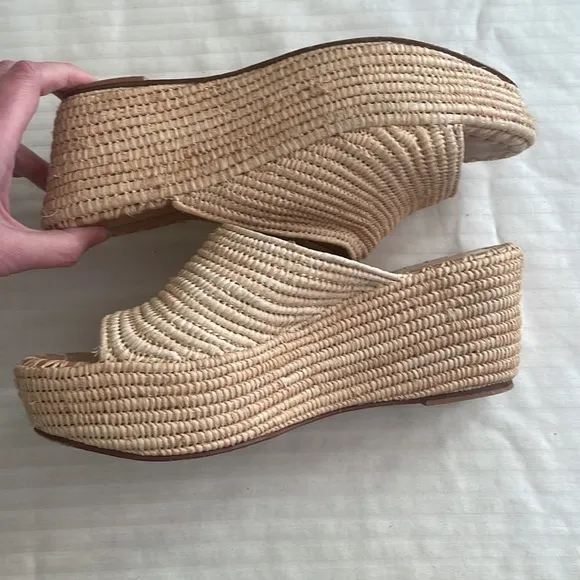 Carrie Forbes Karim Woven Raffia Wedge Slide Sandal Shoes Natural 41 US 11