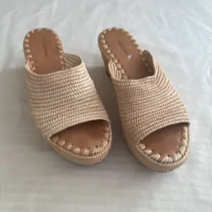 Carrie Forbes Karim Woven Raffia Wedge Slide Sandal Shoes Natural 41 US 11