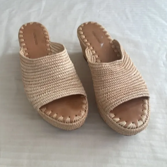 Carrie Forbes Karim Woven Raffia Wedge Slide Sandal Shoes Natural 41 US 11