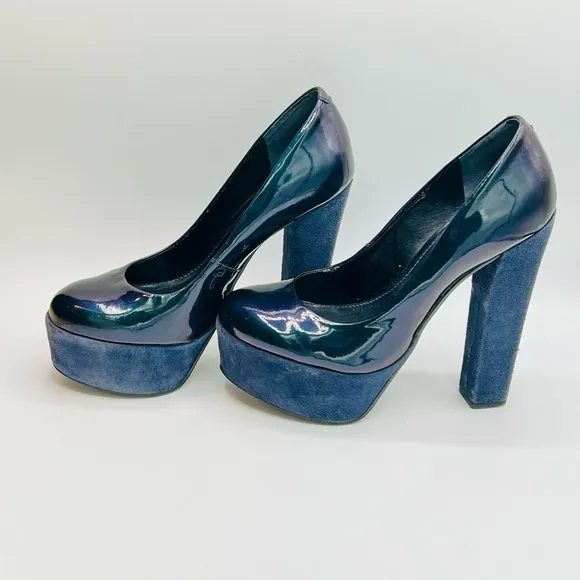 CARVELA Patent Leather/Suede 5”/2” Platform Heels In Navy 37/7