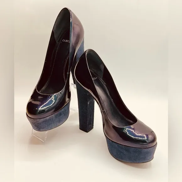 CARVELA Patent Leather/Suede 5”/2” Platform Heels In Navy 37/7