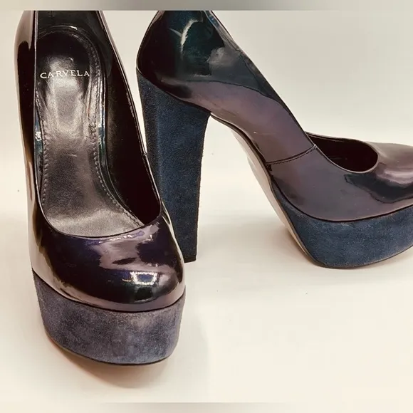 CARVELA Patent Leather/Suede 5”/2” Platform Heels In Navy 37/7