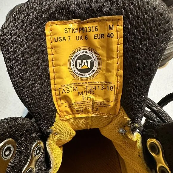 Cat Work Boots Waterproof Footwear Provoke Mid Alloy Toe Men's Size 7 Black