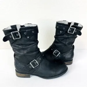 Caterpillar Black Leather Mid Moto Boots Size 8