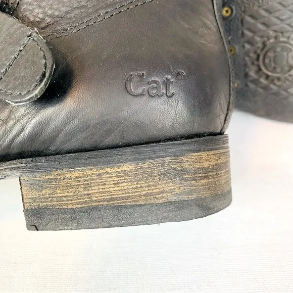 Caterpillar Black Leather Mid Moto Boots Size 8