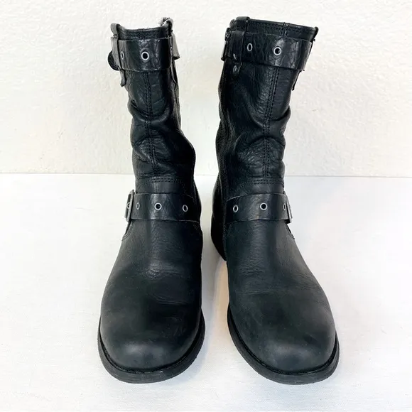 Caterpillar Black Leather Mid Moto Boots Size 8