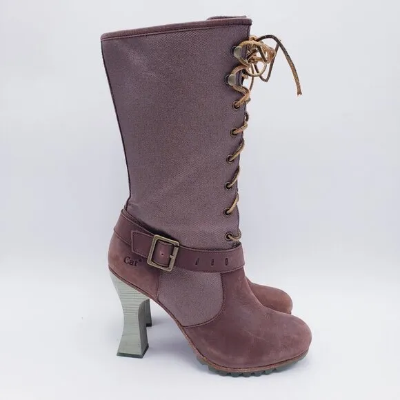 CATERPILLAR Women's Lace Up Mid Calf Heeled Boots Brown Size 9