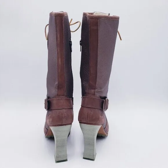 CATERPILLAR Women's Lace Up Mid Calf Heeled Boots Brown Size 9