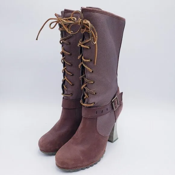 CATERPILLAR Women's Lace Up Mid Calf Heeled Boots Brown Size 9
