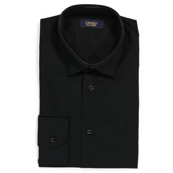 Cavalli Class Mens Black Slim Fit Dress Shirt 17 NEW NWT