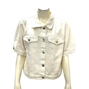 CCC Hengsheng White Denim Crop Top  Jacket Cotton Polyester Blend Pockets Sz XL