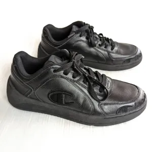 CHAMPION Super C Court low black leather chunky dad shoes sneakers