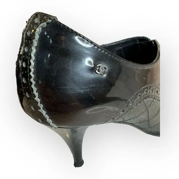Chanel Patent Leather Lasercut Booties 37.5