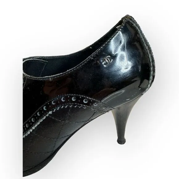 Chanel Patent Leather Lasercut Booties 37.5