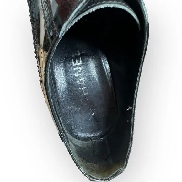 Chanel Patent Leather Lasercut Booties 37.5