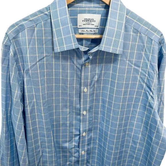 CHARLES TYRWHITT Clarrles Dress Button Down Shirt Blue non-iron slim fit