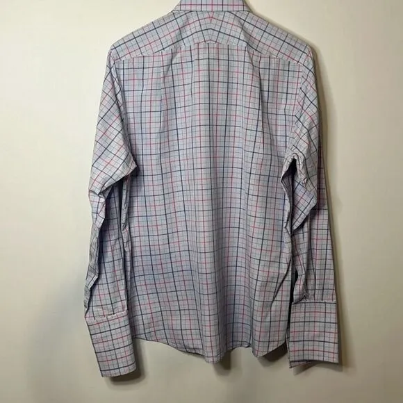 Charles Tyrwhitt Men’s Dress Shirt Slim Fit 16|35 Large Blue &amp; Red Plaid Pattern