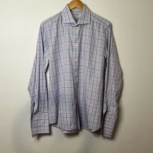Charles Tyrwhitt Men’s Dress Shirt Slim Fit 16|35 Large Blue &amp; Red Plaid Pattern