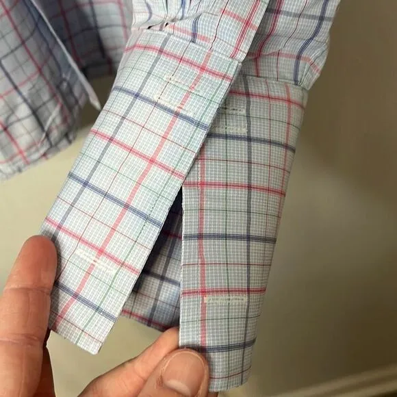 Charles Tyrwhitt Men’s Dress Shirt Slim Fit 16|35 Large Blue &amp; Red Plaid Pattern