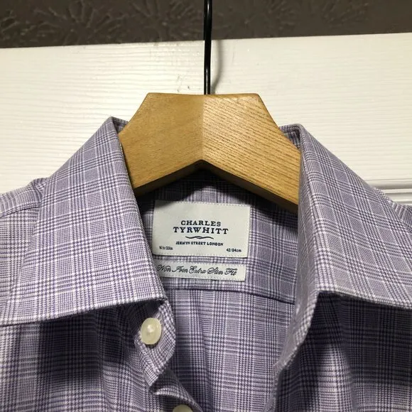Charles Tyrwhitt men's lavender cotton dress shirt extra slim fit size: 16.5-33