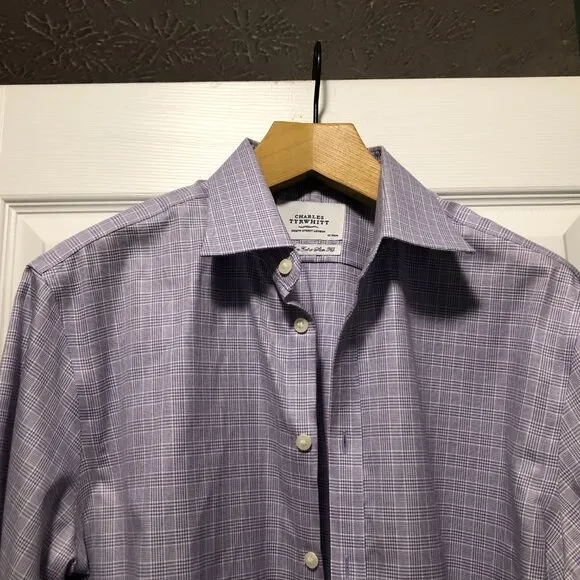 Charles Tyrwhitt men's lavender cotton dress shirt extra slim fit size: 16.5-33