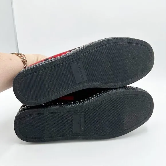 Chelsea &amp; Violet Conie Red Plaid Faux Shearling Espadrille Loafer Slipper 7M