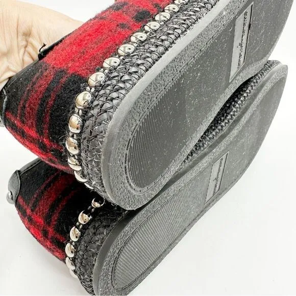 Chelsea &amp; Violet Conie Red Plaid Faux Shearling Espadrille Loafer Slipper 7M
