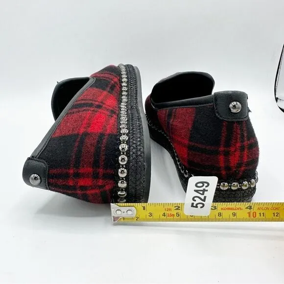 Chelsea &amp; Violet Conie Red Plaid Faux Shearling Espadrille Loafer Slipper 7M