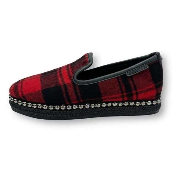 Chelsea &amp; Violet Conie Red Plaid Faux Shearling Espadrille Loafer Slipper 7M