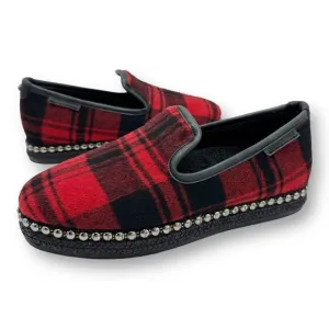 Chelsea &amp; Violet Conie Red Plaid Faux Shearling Espadrille Loafer Slipper 7M