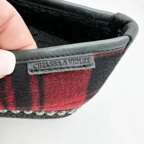 Chelsea &amp; Violet Conie Red Plaid Faux Shearling Espadrille Loafer Slipper 7M