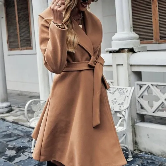Chic Classy Double Button Belted Overcoat shacket jacket coat carmel