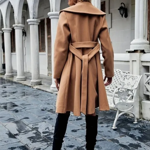 Chic Classy Double Button Belted Overcoat shacket jacket coat carmel