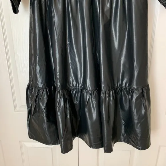CHICO’S FAUX LEATHER MIDI TIERED DRESS WITH SLEEVES