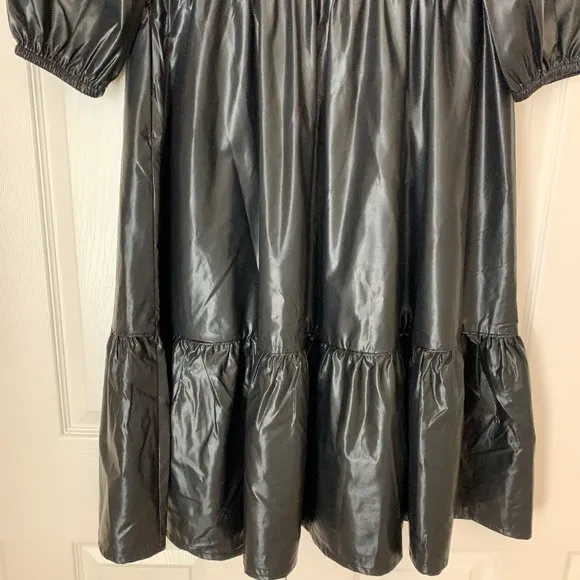 CHICO’S FAUX LEATHER MIDI TIERED DRESS WITH SLEEVES