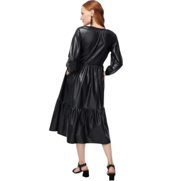 Chico's Pleather Tiered Midi Dress Black Size 14 New