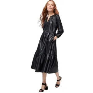 Chico's Pleather Tiered Midi Dress Black Size 14 New