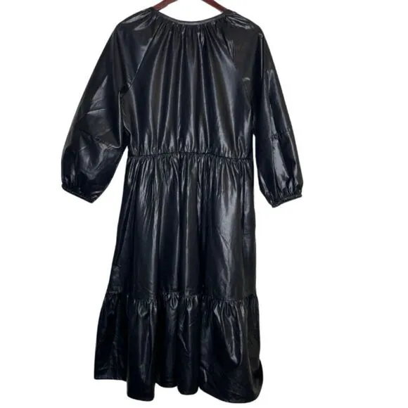 Chico's Pleather Tiered Midi Dress Black Size 14 New