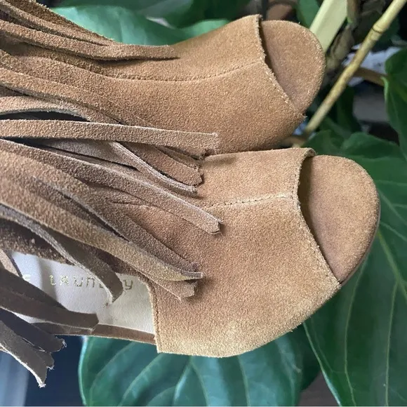 Chinese Laundry Boho Fringe Bootie Peep Toe Block High Heels Shoe Women’s 6