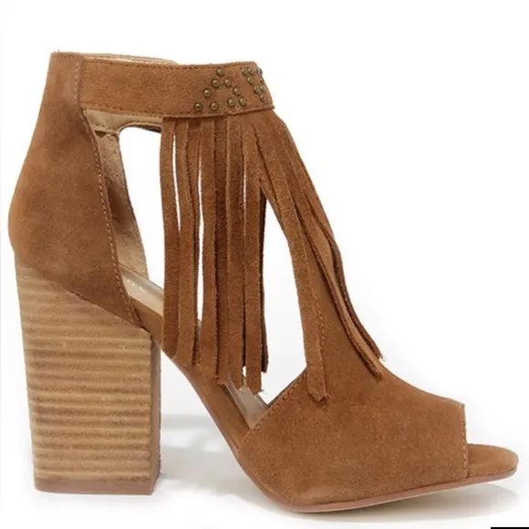 Chinese Laundry Boho Fringe Bootie Peep Toe Block High Heels Shoe Women’s 6