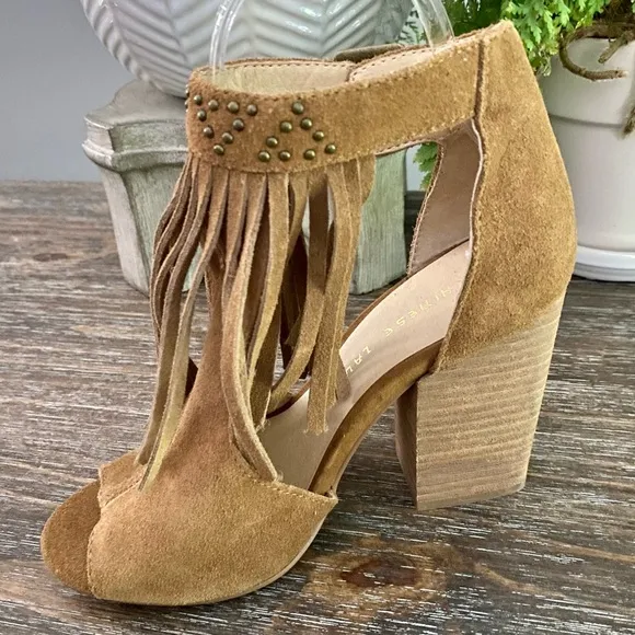 Chinese Laundry Boho Fringe Bootie Peep Toe Block High Heels Shoe Women’s 6