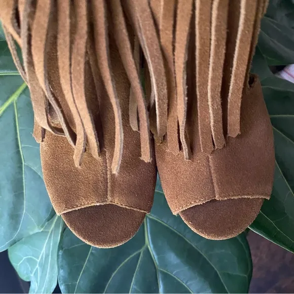 Chinese Laundry Boho Fringe Bootie Peep Toe Block High Heels Shoe Women’s 6