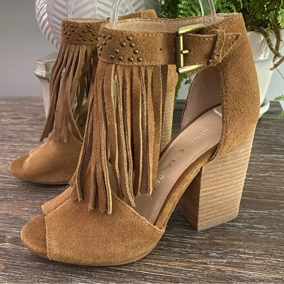 Chinese Laundry Boho Fringe Bootie Peep Toe Block High Heels Shoe Women’s 6